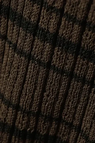 Relaxed Knitted V-Neck Sweater – Striped Dark Brown