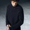 Relaxed Knitted Wool-Blend Sweater with Studs – Black – Studs
