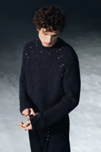 Relaxed Knitted Wool-Blend Sweater with Studs – Black – Studs