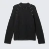 Relaxed Knitted Wool-Blend Sweater with Studs – Black – Studs