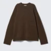 Relaxed Knitted Wool Sweater – Dark Brown Melange