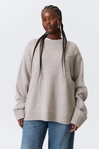 Relaxed Knitted Wool Sweater – Light Mole Melange