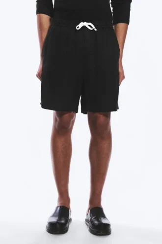 Relaxed Linen Drawstring Shorts – Black