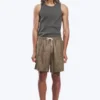 Relaxed Linen Drawstring Shorts – Dark Brown Melange