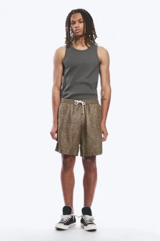 Relaxed Linen Drawstring Shorts – Dark Brown Melange