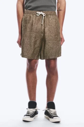 Relaxed Linen Drawstring Shorts – Dark Brown Melange