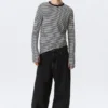 Relaxed Long-Sleeved Cotton T-Shirt – Black & White Stripes