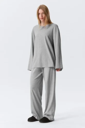 Relaxed Long-Sleeved Jersey Top – Grey Melange