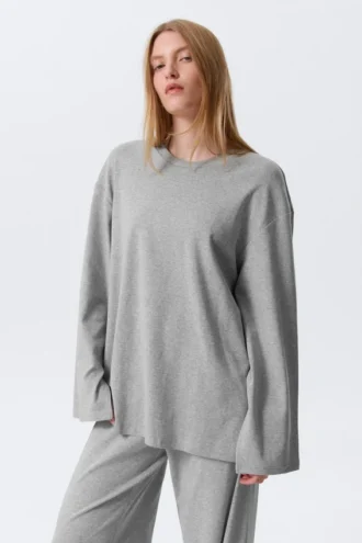 Relaxed Long-Sleeved Jersey Top – Grey Melange