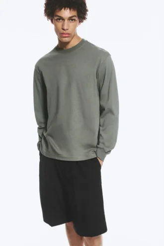 Relaxed Long-Sleeved T-Shirt – Dusty Khaki Green
