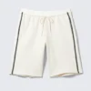Relaxed Low Rise Terry Bermuda Shorts – White – Black Stripe