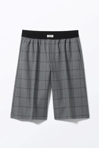 Relaxed Low Waisted Pull-On Shorts – Checked Grey