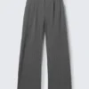 Relaxed Mid Rise Pleated Suiting Trousers – Striped Dark Grey Melange