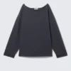 Relaxed Off-Shoulder Terry Pyjama Top – Dark Blue