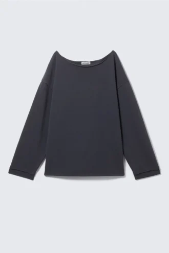 Relaxed Off-Shoulder Terry Pyjama Top – Dark Blue