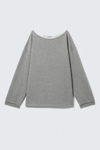 Relaxed Off-Shoulder Terry Pyjama Top – Grey Melange
