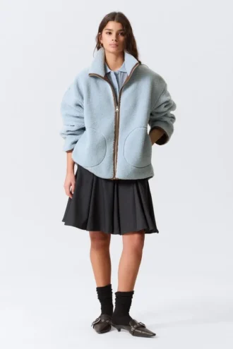 Relaxed Pile Fleece Jacket – Light Blue – Brown Lining