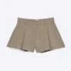 Relaxed Pleated Mini Suiting Shorts – Pinstriped Beige