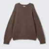 Relaxed Ribbed Crew Neck Sweater – Brown