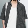 Relaxed Short-Sleeved Linen-Blend Shirt – Dark Grey Stripe