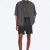 Relaxed Short-Sleeved Linen-Blend Shirt – Dark Grey Stripe