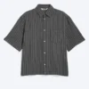 Relaxed Short-Sleeved Linen-Blend Shirt – Dark Grey Stripe