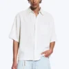 Relaxed Short-Sleeved Linen-Blend Shirt – White/Grey Stripe