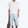 Relaxed Short-Sleeved Linen-Blend Shirt – White/Grey Stripe