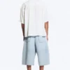 Relaxed Short-Sleeved Linen-Blend Shirt – White/Grey Stripe