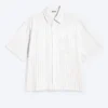 Relaxed Short-Sleeved Linen-Blend Shirt – White/Grey Stripe