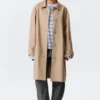 Relaxed Single-Breasted Car Coat – Beige