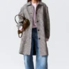 Relaxed Single-Breasted Car Coat – Checked Grey