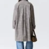 Relaxed Single-Breasted Car Coat – Checked Grey