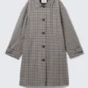 Relaxed Single-Breasted Car Coat – Checked Grey