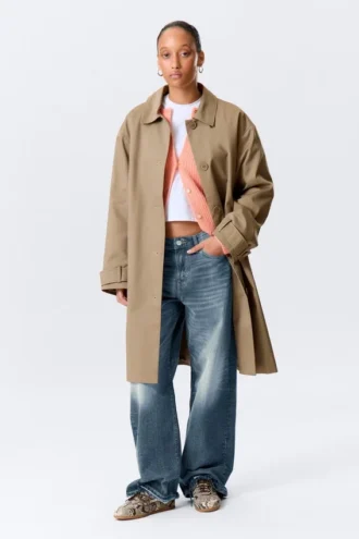 Relaxed Single-Breasted Car Coat – Dusty Mole