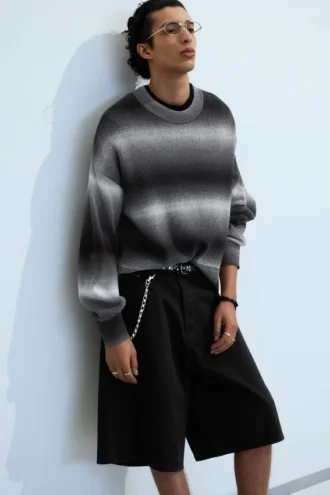 Relaxed Space-Dyed Knitted Cotton Sweater – Black Space Dye