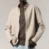 Relaxed Striped Button-Down Shirt – Striped Beige