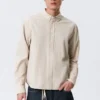 Relaxed Striped Button-Down Shirt – Striped Beige