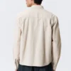 Relaxed Striped Button-Down Shirt – Striped Beige