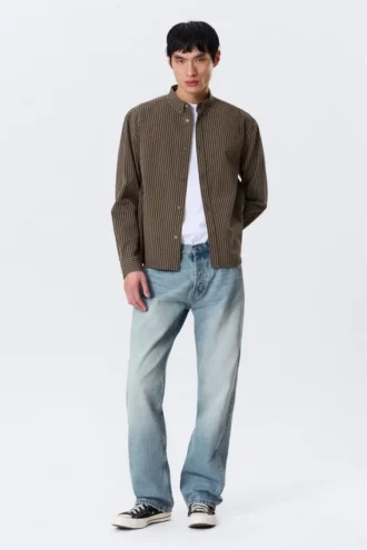 Relaxed Striped Button-Down Shirt – Striped Brown