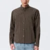 Relaxed Striped Button-Down Shirt – Striped Brown
