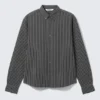 Relaxed Striped Button-Down Shirt – Striped Dark Grey