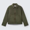 Relaxed Washed Utility Jacket – Dark Khaki Green