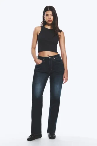 Resolute Curve High Waisted Regular Straight Jeans – Angel Blue – Dark Blue