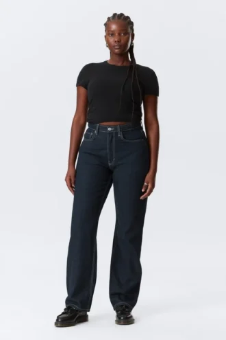 Resolute Curve High Waisted Regular Straight Jeans – Blue Rinse – Dark Blue