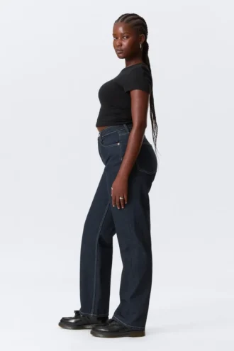 Resolute Curve High Waisted Regular Straight Jeans – Blue Rinse – Dark Blue