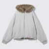 Reversible Faux Fur Zip Hoodie – Grey Melange & Brown