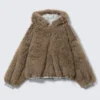 Reversible Faux Fur Zip Hoodie – Grey Melange & Brown