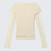 Rhinestone Mesh-Sleeve Top – Beige