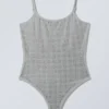 Rhinestone Scoop-Neck Swimsuit – Grey – Rhinestones